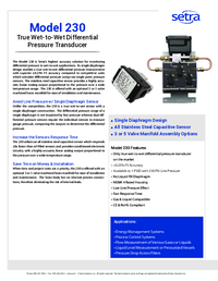 Thumbnail of document Data Sheet - 230 Wet-to-Wet Differential Pressure Transducer